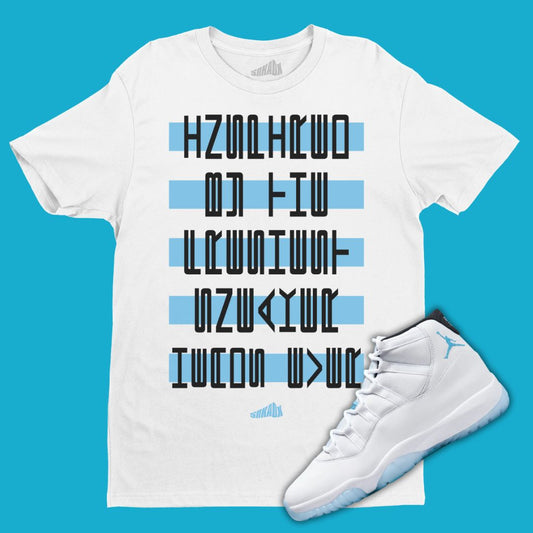 Jordan 11 Font White T-Shirt Matching Jordan 11 Legend Blue