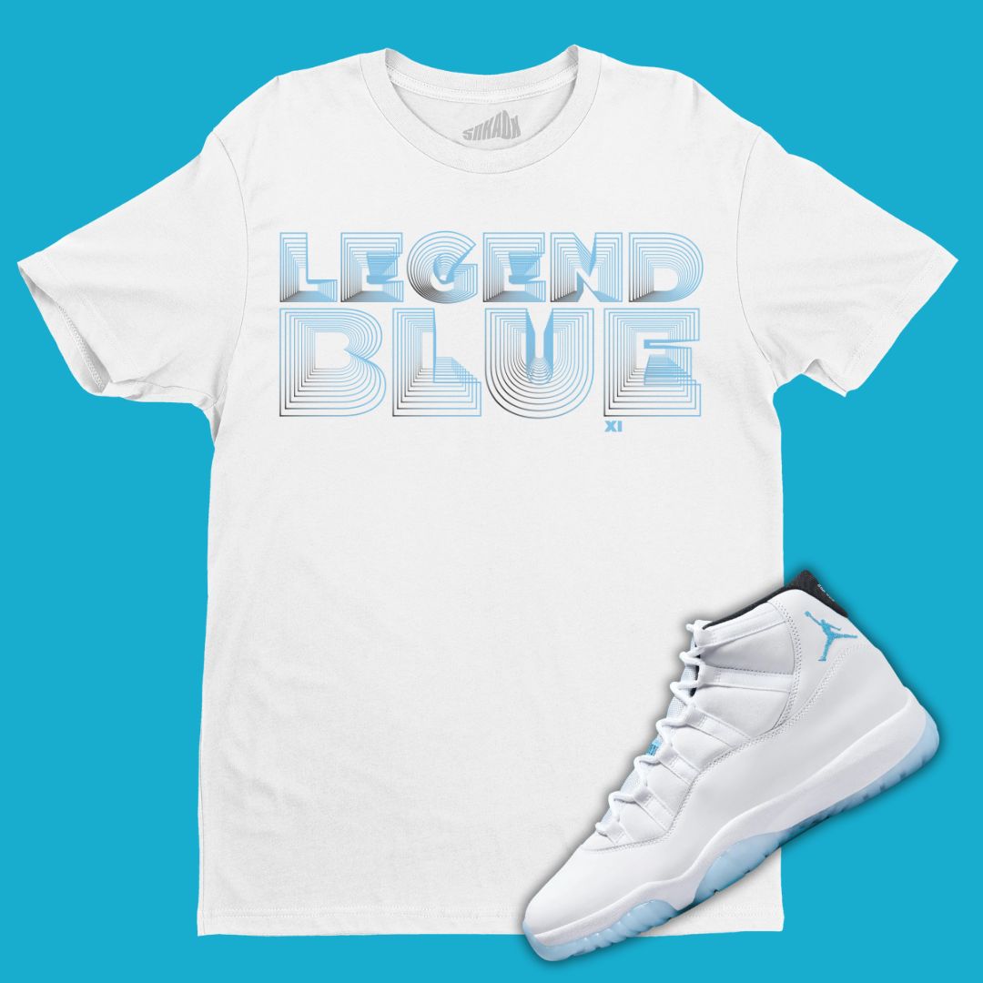 Legend Blue 3D White T-Shirt Matching Jordan 11 Legend Blue