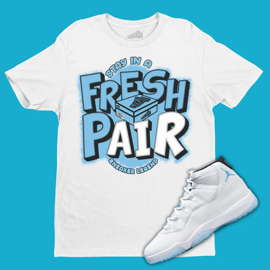 Fresh Pair White T-Shirt Matching Jordan 11 Legend Blue