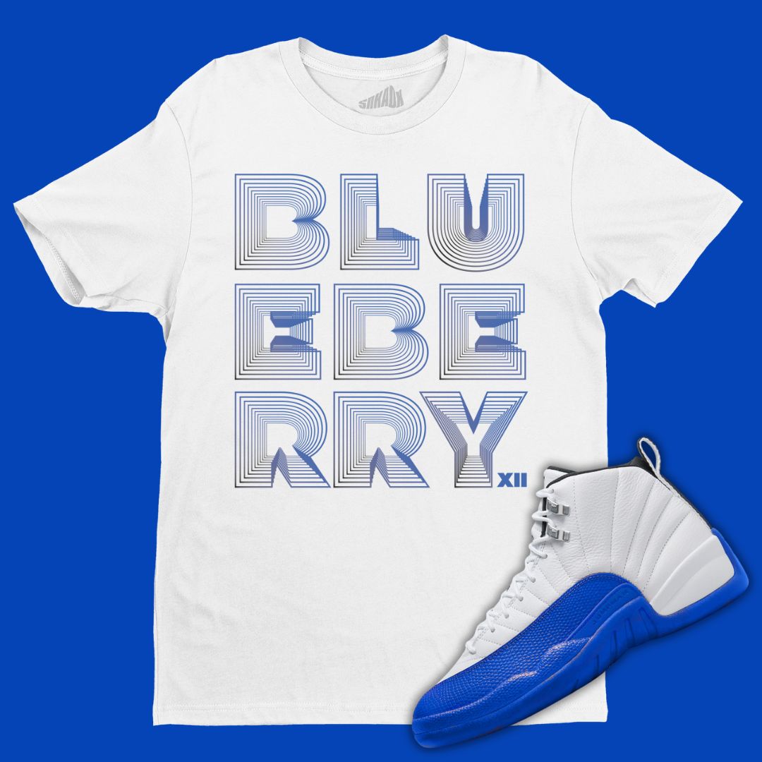 Blueberry 12 3D White T-Shirt Matching Jordan 12 Blueberry