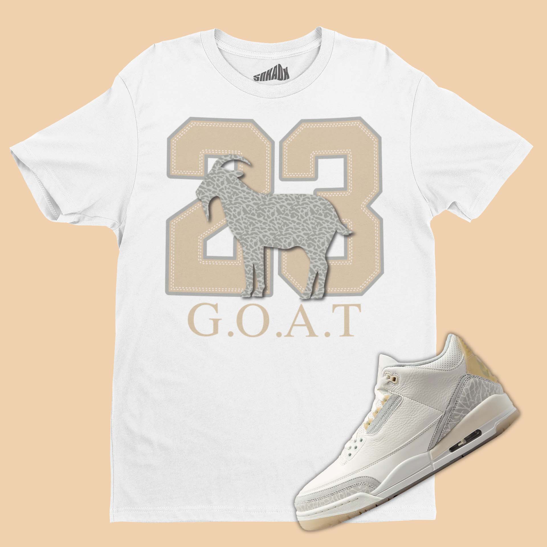 23 GOAT T-Shirt Matching Air Jordan 3 Craft Ivory - SNKADX