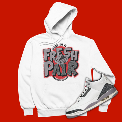 Fresh Pair White Hoodie Matching Jordan 3 Cement Grey