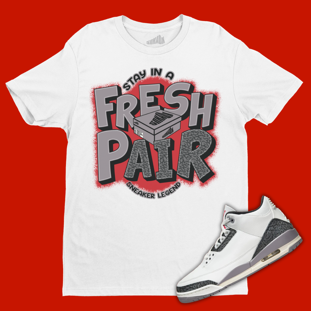 Fresh Pair White T-Shirt Matching Jordan 3 Cement Grey