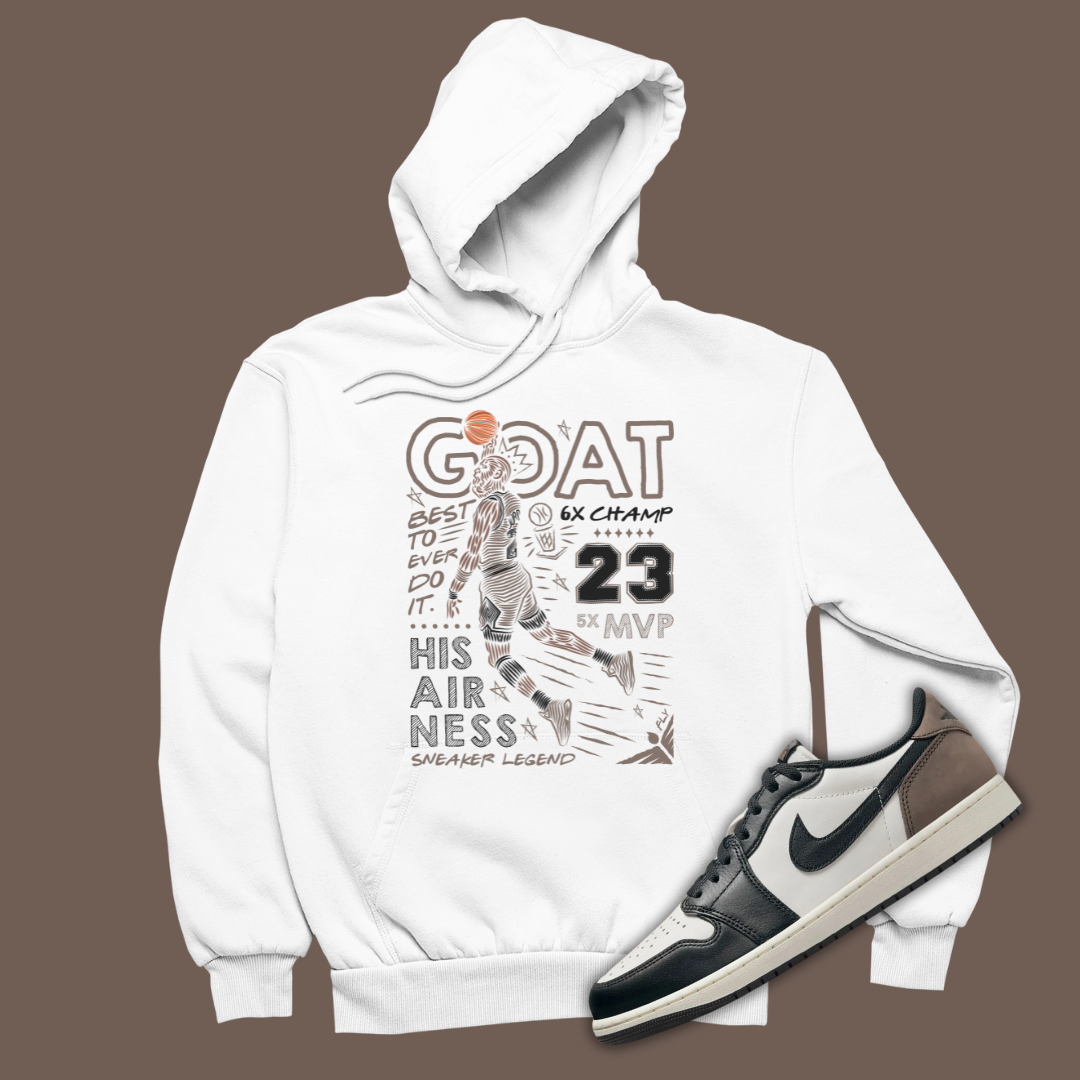 GOAT White Hoodie Matching Jordan 1 Low OG Mocha