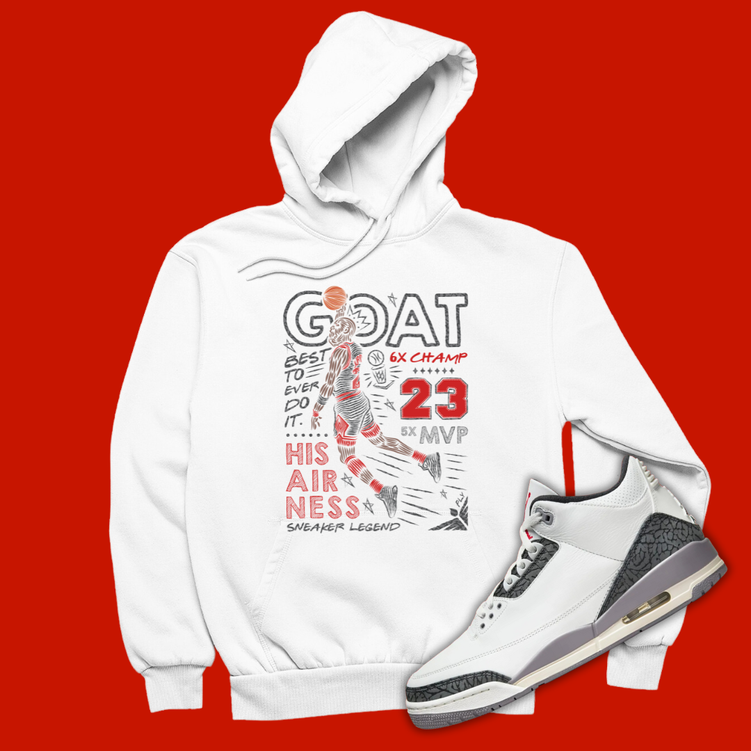 GOAT White Hoodie Matching Jordan 3 Cement Grey