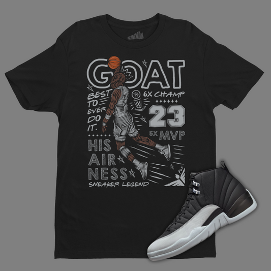 GOAT Black T-Shirt Matching Jordan 12 Barons