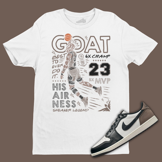 GOAT White T-Shirt Matching Jordan 1 Low OG Mocha