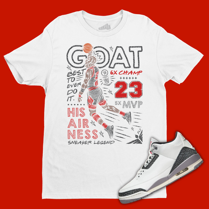 GOAT White T-Shirt Matching Jordan 3 Cement Grey