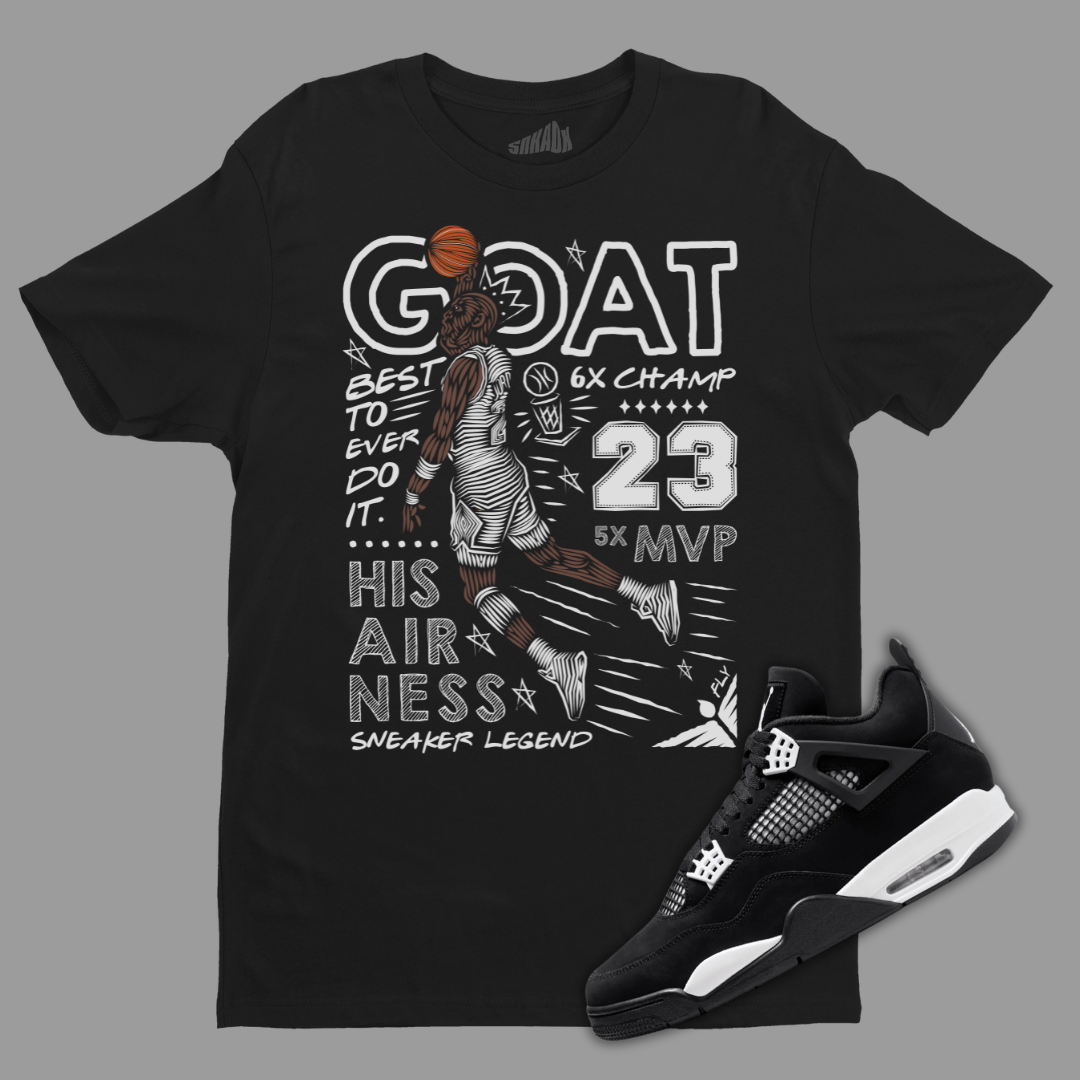 GOAT Black T-Shirt Matching Jordan 4 White Thunder