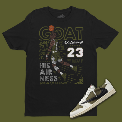 GOAT Black T-Shirt Matching Travis Scott x Air Jordan 1 Low OG Medium Olive