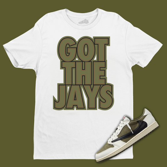 Got The Jays White T-Shirt Matching Travis Scott x Air Jordan 1 Low OG Medium Olive