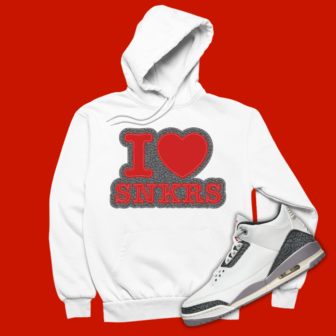 I Love Sneakers White Hoodie Matching Jordan 3 Cement Grey