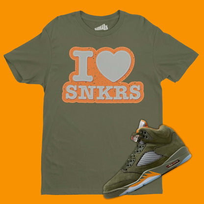 I Love Sneakers T-Shirt Matching Air Jordan 5 Olive
