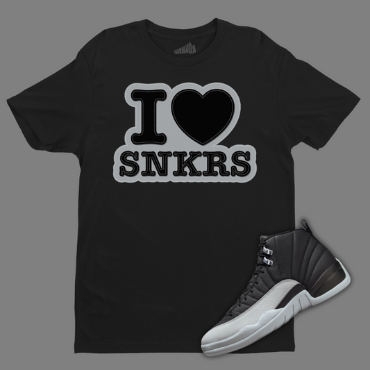 I Love Sneakers Black T-Shirt Matching Jordan 12 Barons