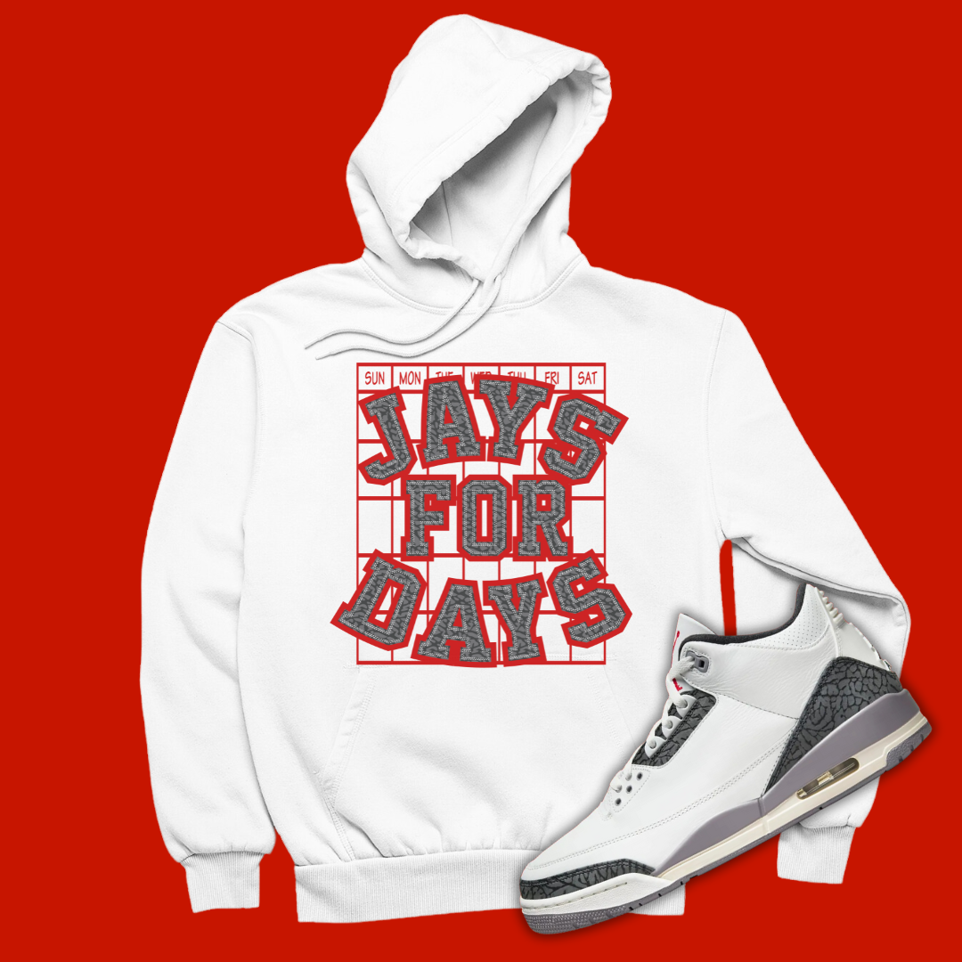 Jays For Days White Hoodie Matching Jordan 3 Cement Grey