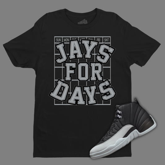 Jays For Days Black T-Shirt Matching Jordan 12 Barons