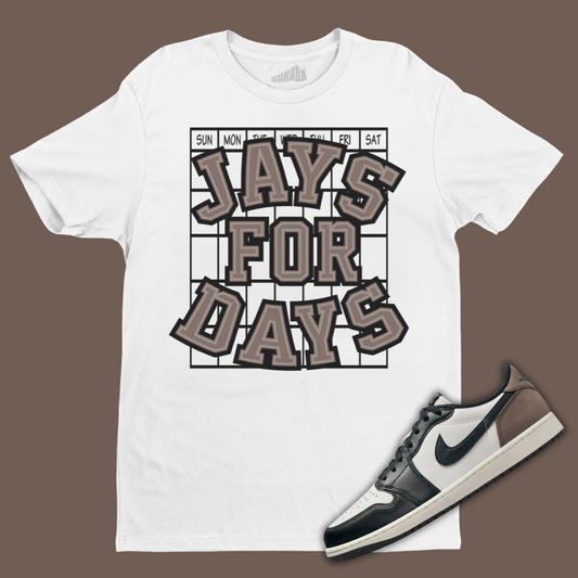 Jays For Days White T-Shirt Matching Jordan 1 Low OG Mocha