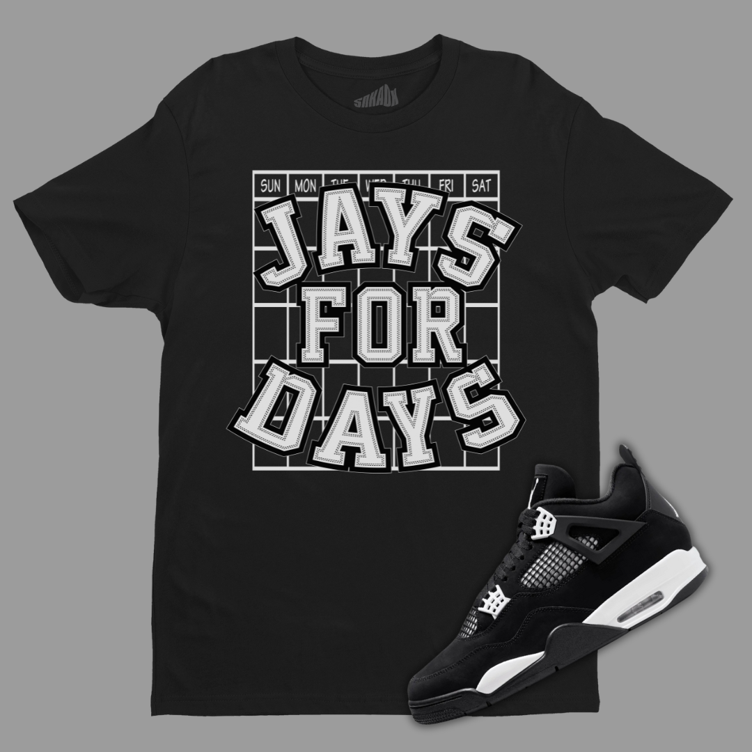 Jays For Days Black T-Shirt Matching Jordan 4 White Thunder