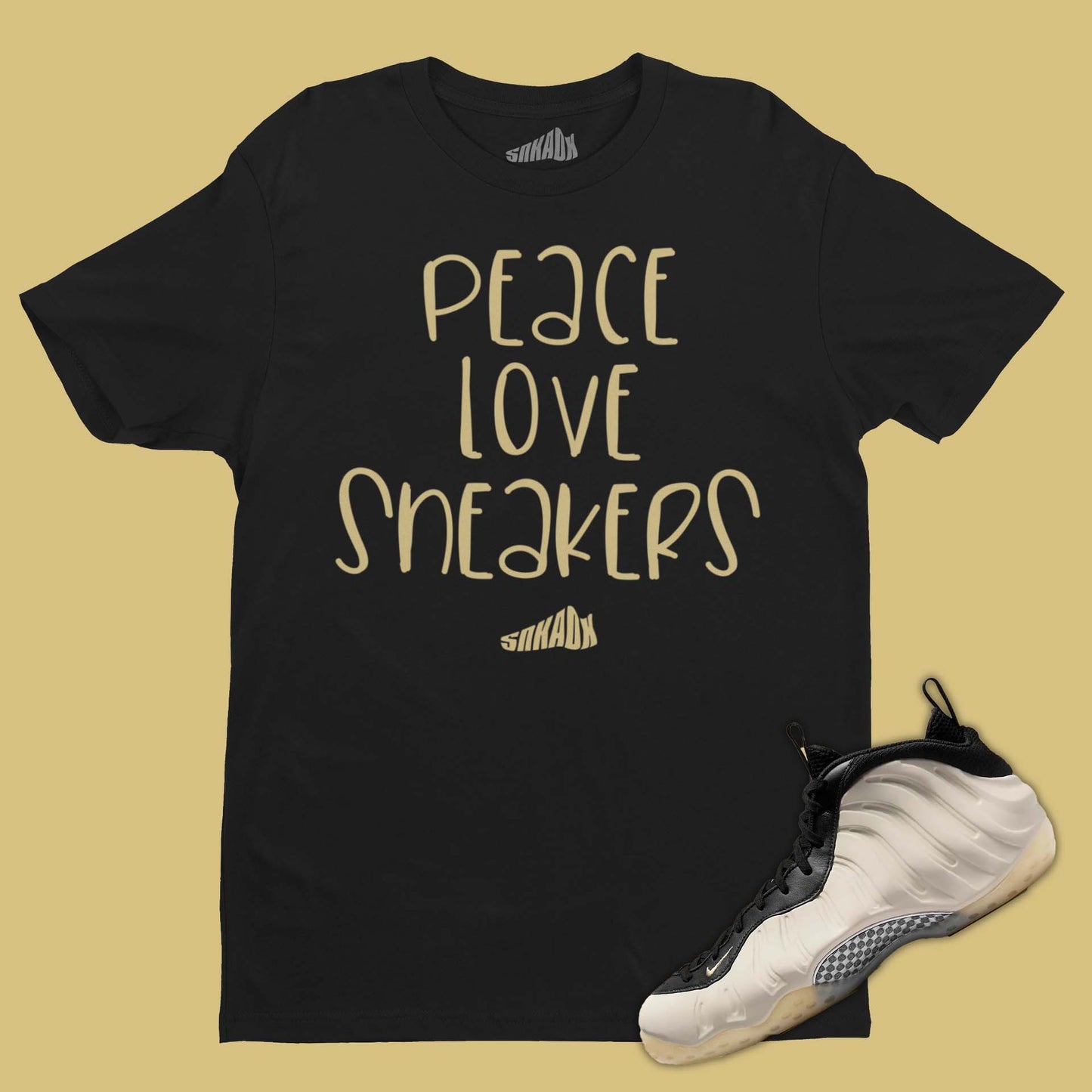 Peace Love Sneakers T-Shirt Matching Air Foamposite One Light Orewood Brown