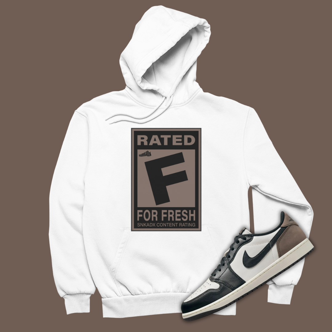 Rated F For Fresh White Hoodie Matching Jordan 1 Low OG Mocha