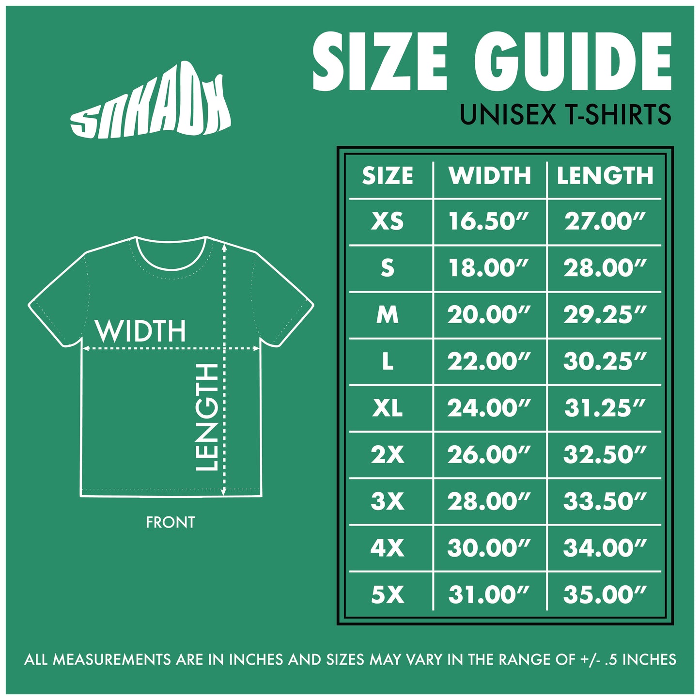 t-shirt size guide