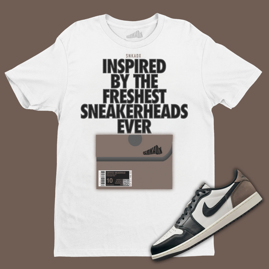 Shoe Box White T-Shirt Matching Jordan 1 Low OG Mocha