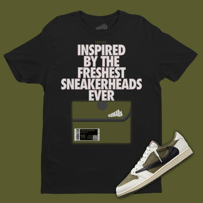 Shoe Box Black T-Shirt Matching Travis Scott x Air Jordan 1 Low OG Medium Olive