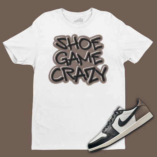 Shoe Game Crazy White T-Shirt Matching Jordan 1 Low OG Mocha