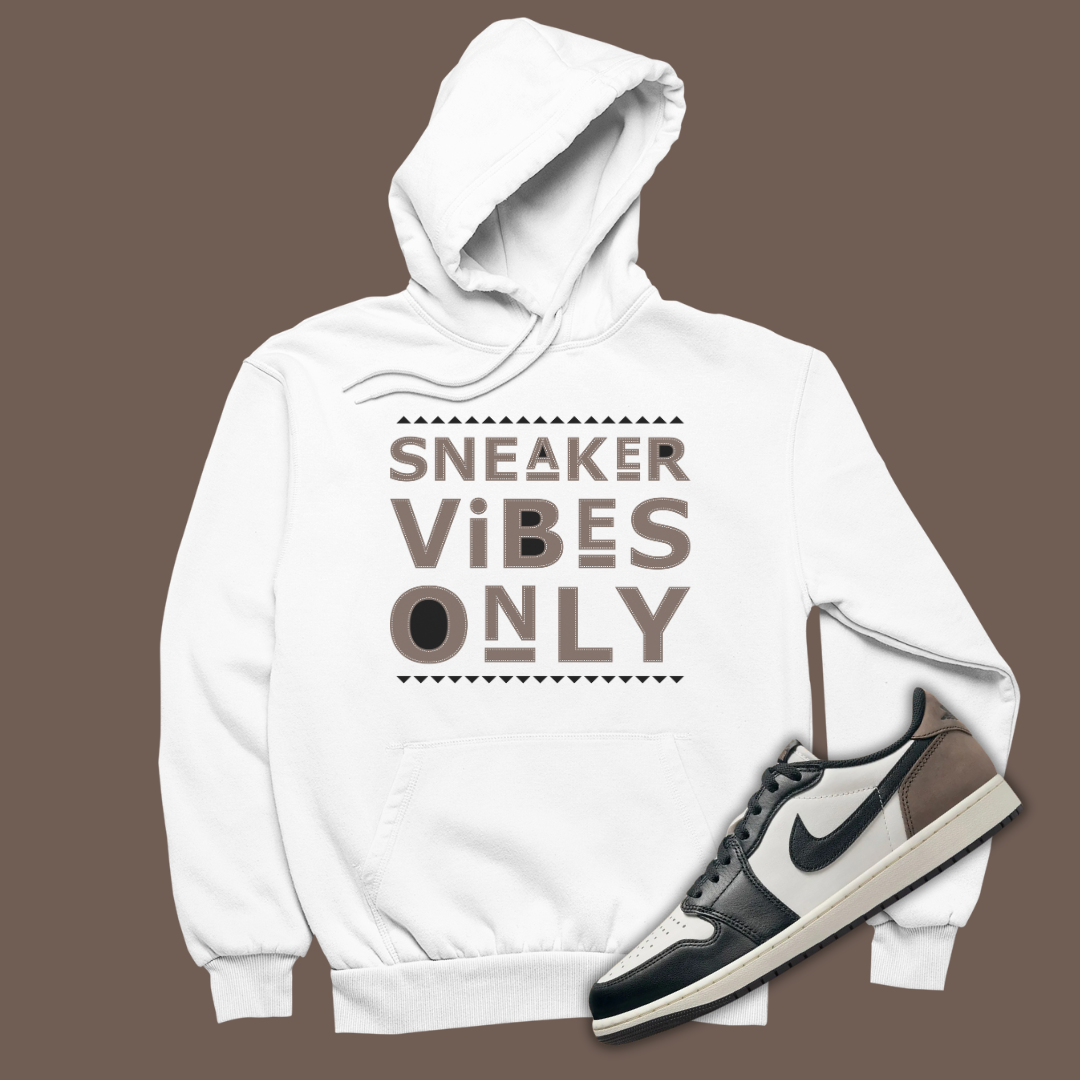 Sneaker Vibes Only White Hoodie Matching Jordan 1 Low OG Mocha