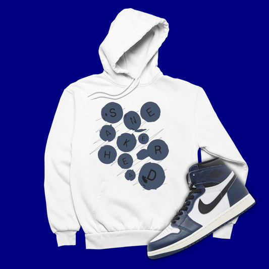 Sneakerhead Buttons White Hoodie Matching Jordan 1 High OG Midnight Navy