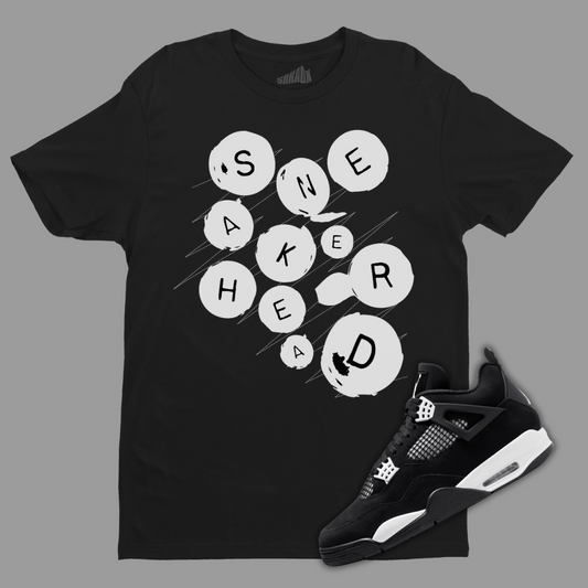 Sneakerhead Buttons Black T-Shirt Matching Jordan 4 White Thunder