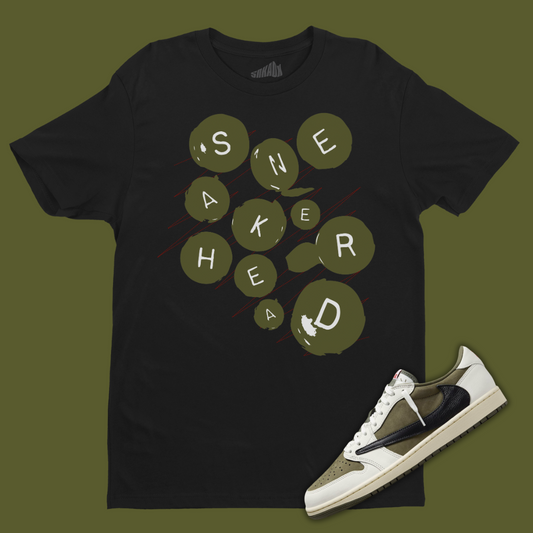 Sneakerhead Buttons Black T-Shirt Matching Travis Scott x Air Jordan 1 Low OG Medium Olive