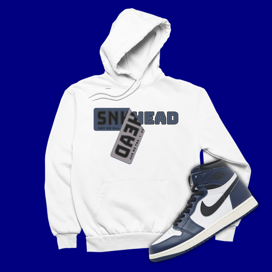 Sneakerhead Sticker White Hoodie Matching Jordan 1 High OG Midnight Navy