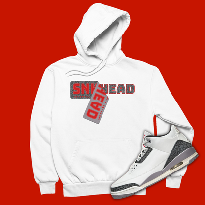 Sneakerhead Sticker White Hoodie Matching Jordan 3 Cement Grey