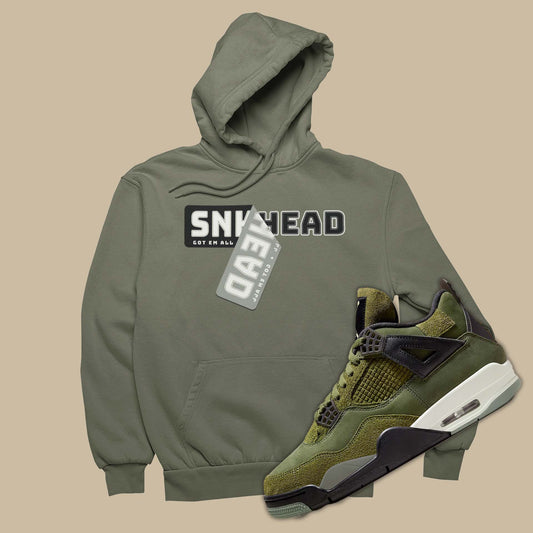 sneaker Chelsea match hoodie is the perfect sweatshirt to match your Air Jordan 4 Craft Medium Olive with sneakerhead sticker graphic on the front