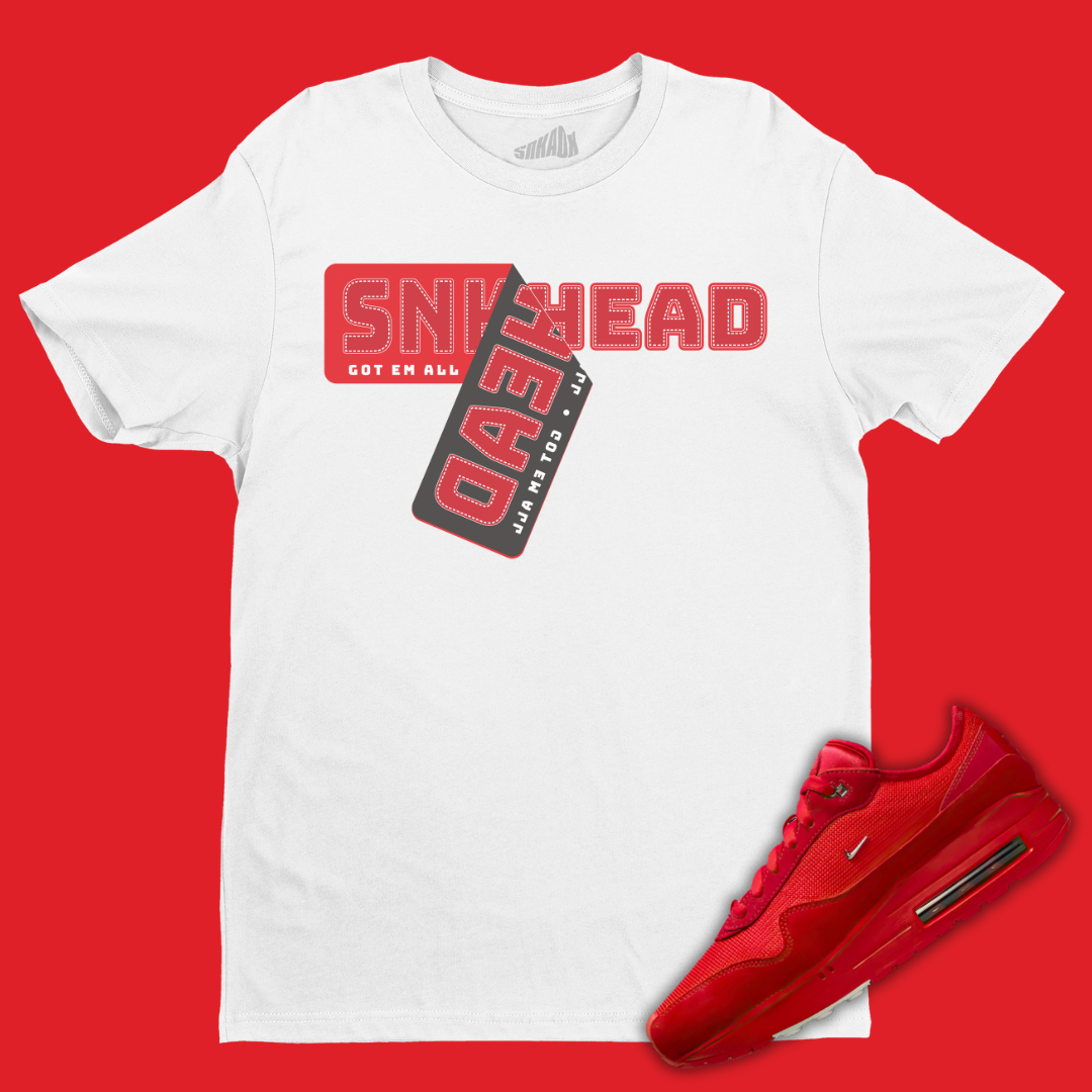 Sneakerhead Sticker T-Shirt Matching Air Max 1 '86 Jacquemus Mystic Red