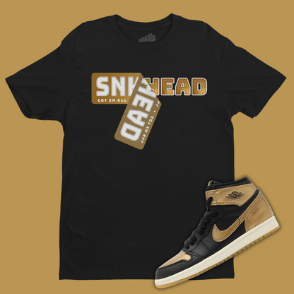 Sneakerhead Sticker T-Shirt Matching Jordan 1 High OG Metallic Gold