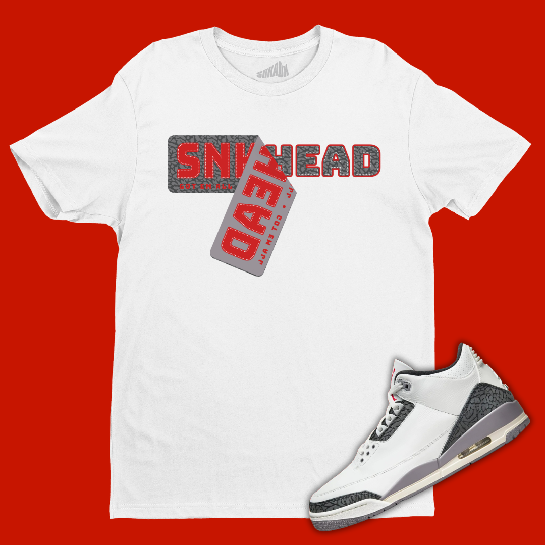 Sneakerhead Sticker White T-Shirt Matching Jordan 3 Cement Grey