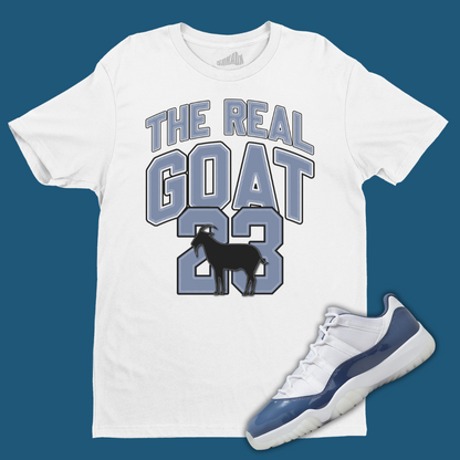 The Real GOAT T-Shirt Matching Jordan 11 Low Diffused Blue