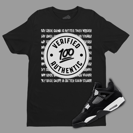 Verified Authentic Black T-Shirt Matching Jordan 4 White Thunder