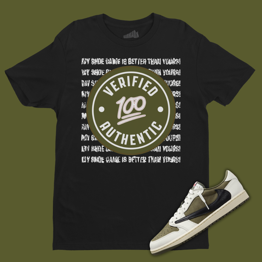 Verified Authentic Black T-Shirt Matching Travis Scott x Air Jordan 1 Low OG Medium Olive