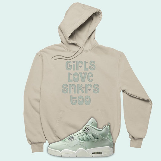 Girls Love Sneakers Too Hoodie Matching Jordan 4 Abundance Seafoam