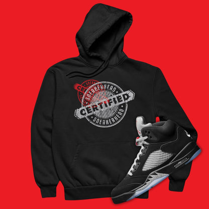 Air Jordan 5 Black Metallic Reimagined sneaker matching hoodie with Certified Sneakerhead design