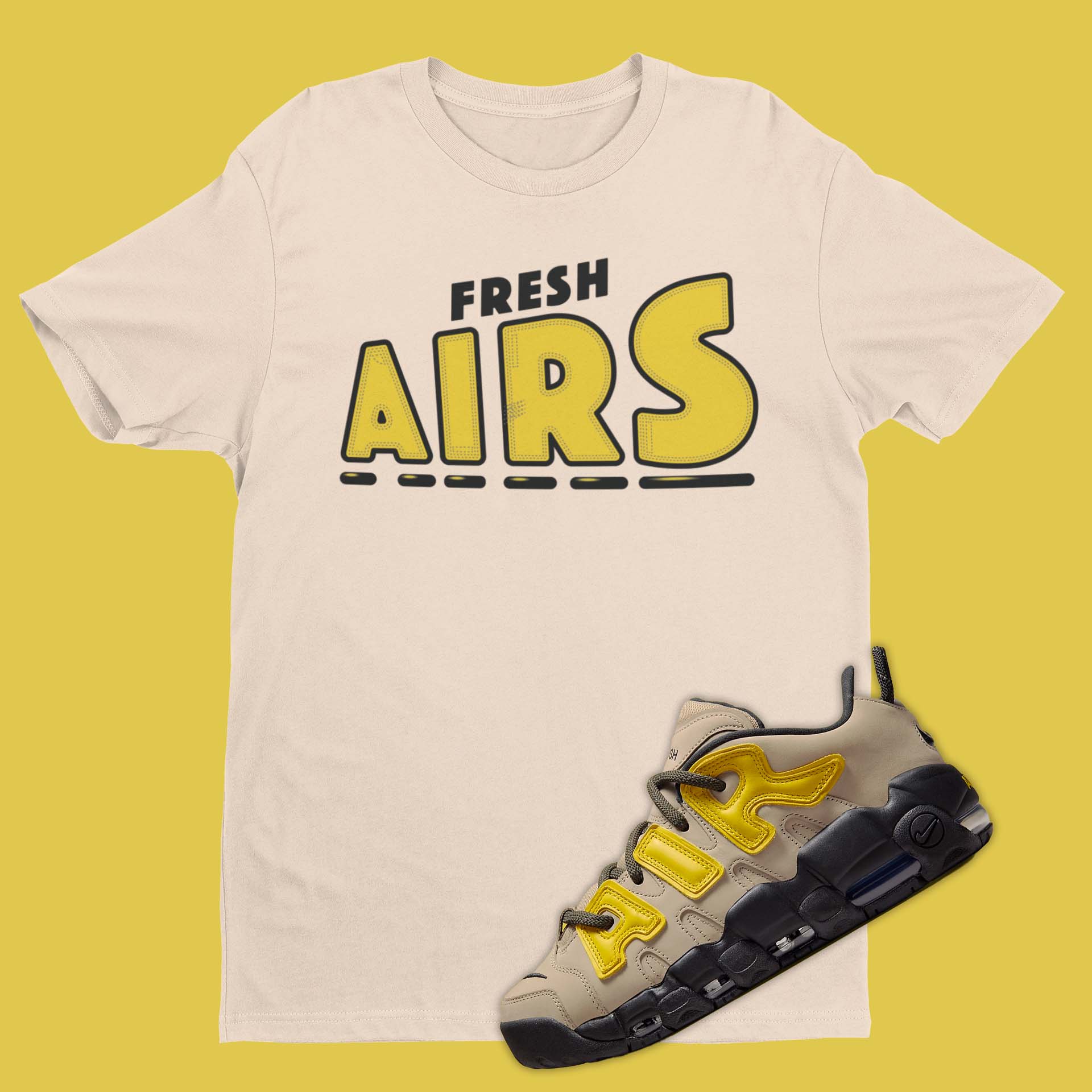  Fresh Airs Nike Air More Uptempo Ambush Limestone Matching tan T-Shirt from SNKADX