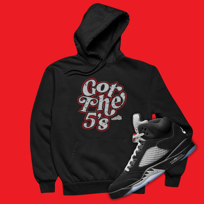 Air Jordan 5 Black Metallic Reimagined sneaker matching hoodie with Got The 5's design