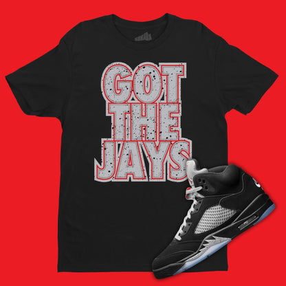 Air Jordan 5 Black Metallic Reimagined sneaker matching tee with Got The Jays design.