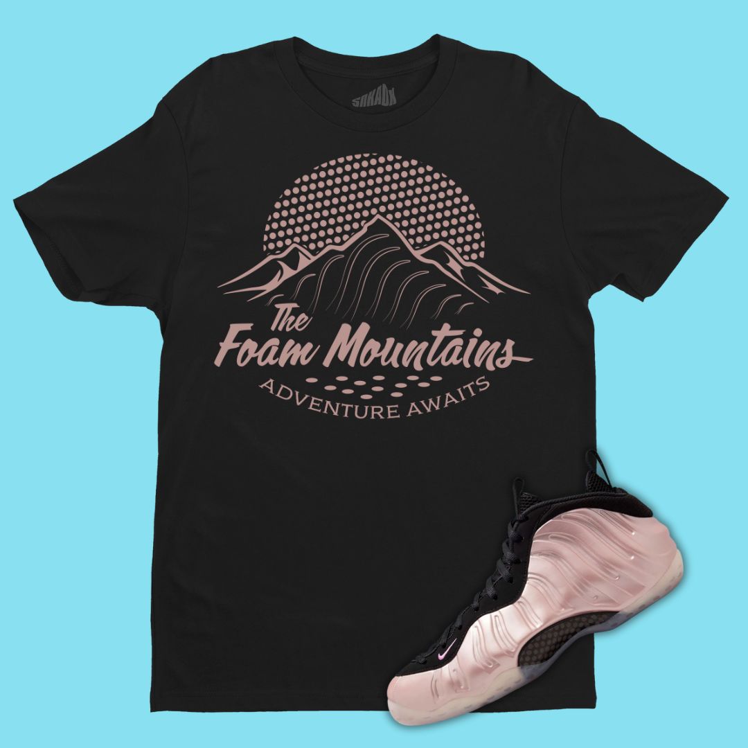 Foam Mountains Black T-Shirt Matching Nike Air Foamposite One DMV Cherry Blossom