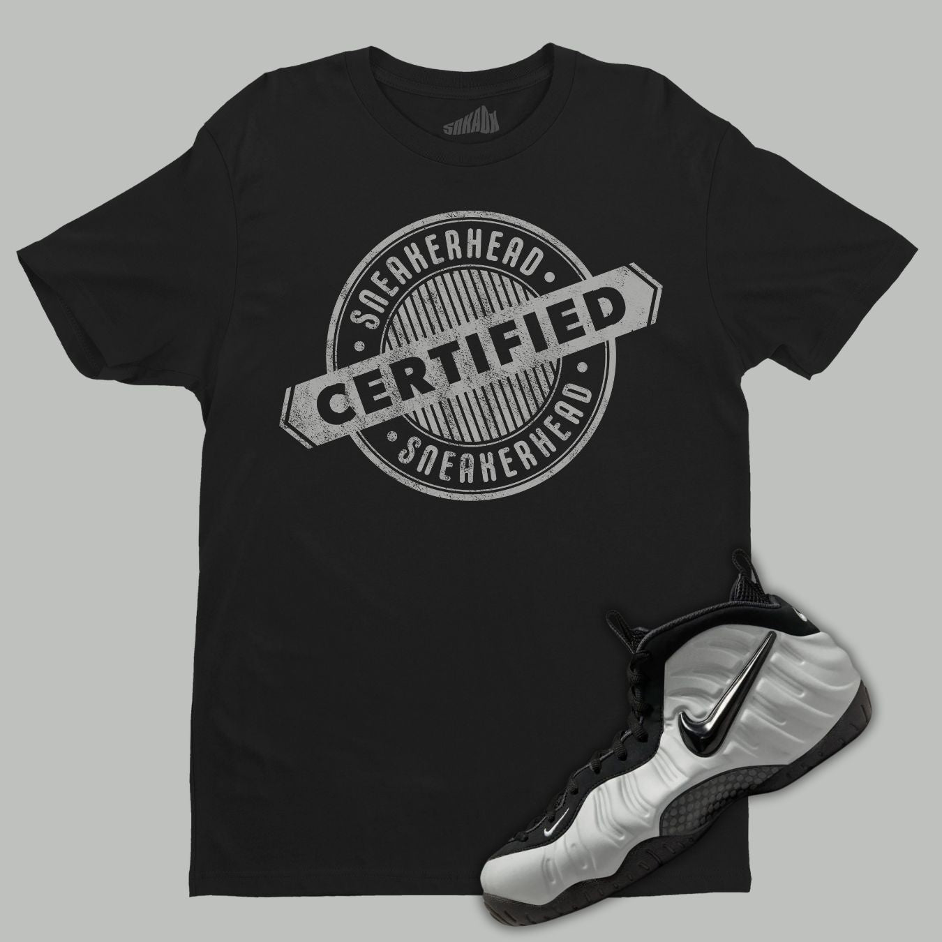 Certified Sneakerhead Black T-Shirt Matching Air Foamposite Pro Wolf Grey