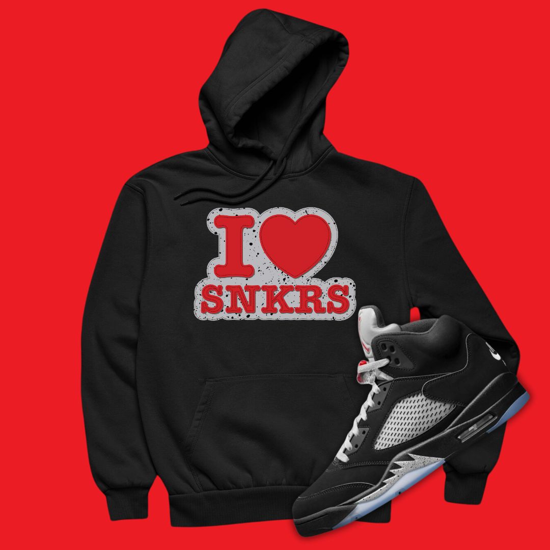 Air Jordan 5 Black Metallic Reimagined sneaker matching hoodie with I Love Sneakers design