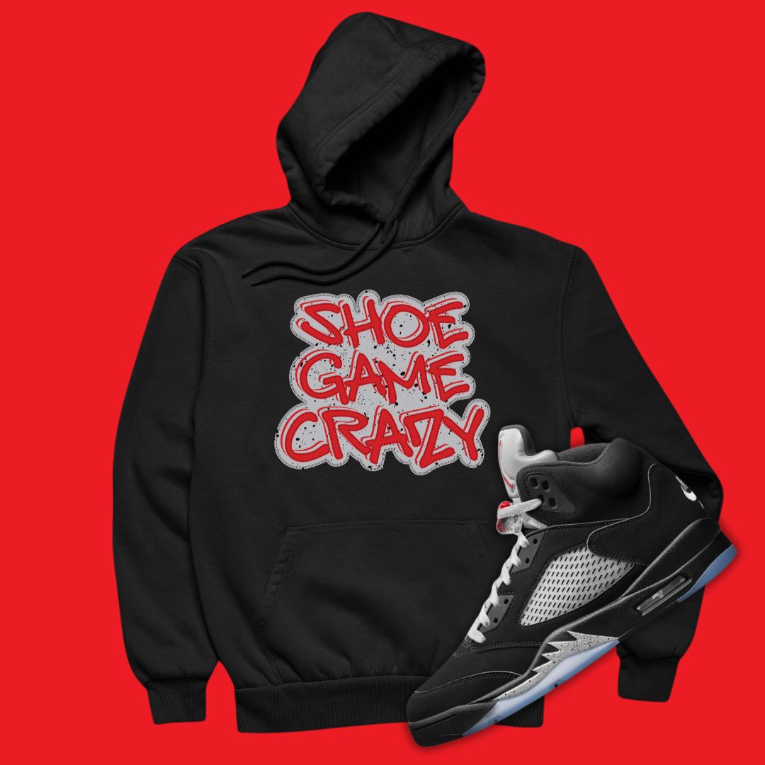 Air Jordan 5 Black Metallic Reimagined matching hoodie with Shoe Game Crazy design